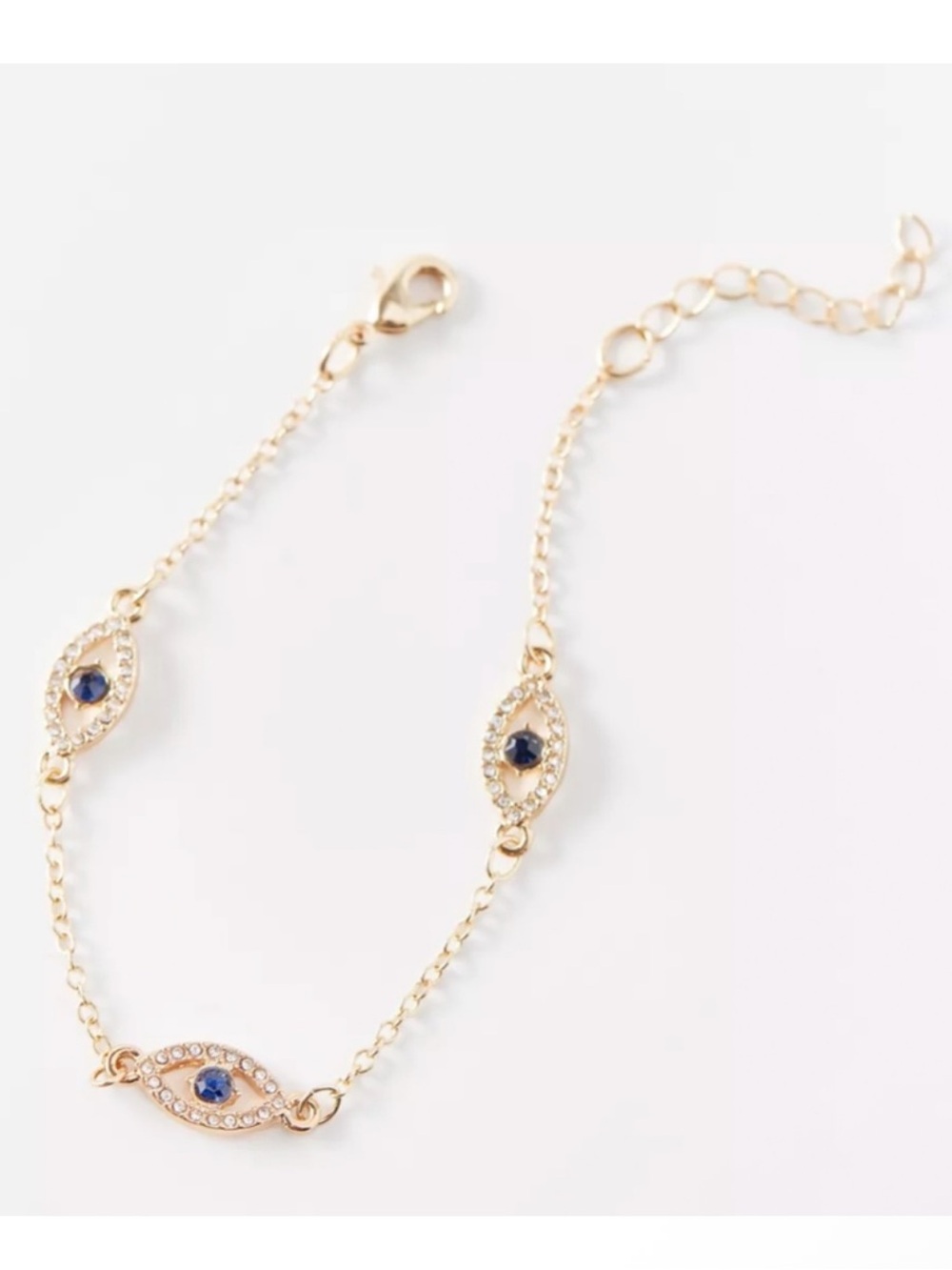 UO Evil Eye Rhinestone Bracelet - Silver & Sapphire Blue
